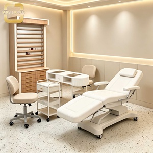 Station de manucure double haut de gamme, entièrement blanche, <span class=keywords><strong>à</strong></span> rainures verticales, avec plateau incurvé, pour salon de manucure et spa de beauté - Product Image 3