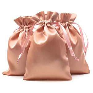 Custom Jewelry Wedding Baby Shower Christmas Holiday Gift Soft Satin <b>Drawstring</b> Rose Gold Satin Bag - Product Image 1