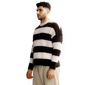 Winter New Wool Blend Anti-Wrinkle Breathable <strong>Knitted</strong> Casual Ribbed Black and <strong>White</strong> Striped Mixed Color Men's <strong>Sweater</strong> - Product Image 3