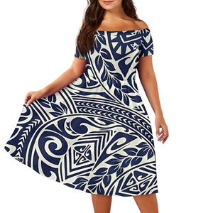 Nuovo Design abito da sera a manica corta a tracolla fiore di ibisco polinesiano stampa <span class=keywords><strong>tribale</strong></span> abito Midi taglie forti da donna - Product Image 3