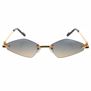 Luxury Rimless Geometric <b>Sunglasses</b> with Gold Metal Frame and <b>Gradient</b> Black Lenses for Men and Women - Product Image 1