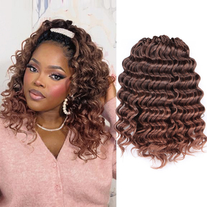 Giữa Chiều dài sâu sóng Crochet phần mở rộng tóc cho Ombre Nâu tổng hợp tóc với Đại Dương mô hình sóng cho bện - Product Image 1