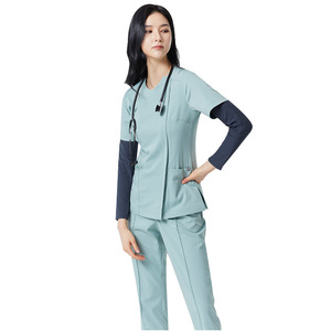 Batas quirúrgicas elásticas, venta al por mayor, conjunto de uniforme de enfermera de Hospital de manga corta con cuello en V, versión coreana femenina de ropa para lavarse las manos - Product Image 4