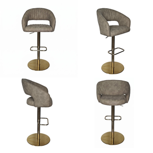 <span class=keywords><strong>Tabouret</strong></span> <span class=keywords><strong>de</strong></span> <span class=keywords><strong>bar</strong></span> capitonné DM Modern Channel, hauteur réglable, en <span class=keywords><strong>velours</strong></span> et cuir PU avec base dorée - Vente en gros, fabrication sur mesure - Product Image 4