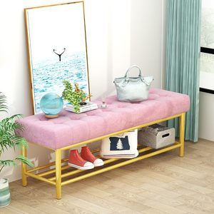 Hot-bán bọc nhung băng ghế dự bị hiện đại với kệ lưu trữ giá giày ghế màu hồng và vàng khung lưu trữ băng ghế dự bị cho lối vào - Product Image 3