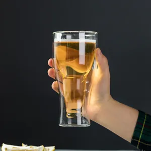 Vasos de Cerveza Creativos de Borosilicato al por Mayor, Transparentes, de Doble Pared, Aislados, para <span class=keywords><strong>Pub</strong></span>, Diseño de Botella de Cerveza Invertida - Product Image 3