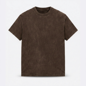 Camiseta de punto transpirable para hombre, de manga corta, cuello redondo, 100% algodón lavado, oversize, lisa, con logo frontal en blanco, color marrón sólido - Product Image 1