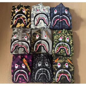 Sweat-shirt à capuche Bapees Shark Camo automne, fermeture éclair intégrale, 100% coton, unisexe, coupe ample, streetwear - Product Image 1