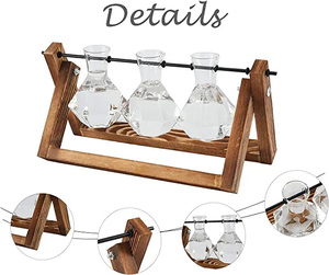 Wholesale Glass Bulb Vase Solid Wooden <b>Stand</b> Metal Swivel Holder for Hydroponics Plants Desktop Home Garden - Product Image 2
