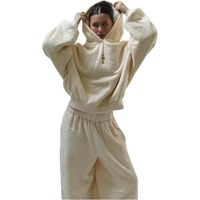 Ensemble de survêtement unisexe KY épais et oversize avec sweat à capuche et pantalon large pour l'hiver – Ensemble complet en tissu gaufré pour femme