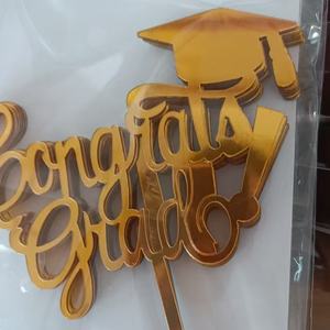 تخفيضات كبرى: 10 قطع زينة كيك تهنئة تخرج، مستلزمات وإكسسوارات كيك ذهبية من الأكريليك، أغطية كب كيك تخرج - Product Image 3