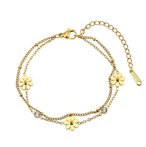 Stylish 18K gold-plated stainless steel daisy <b>bracelet</b> with zircon setting, suitable for women's everyday wear - Product Image 1