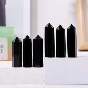 Wholesale Healing Natural Crystal Handmade Black Tourmaline Point Wand Ornament Carving Crystal Point Tower For Decor