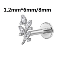 Piercing plat à enfiler 16G pour l'oreille (cartilage, hélix, tragus), le nez et le lèvre, avec zircone cubique, hypoallergénique