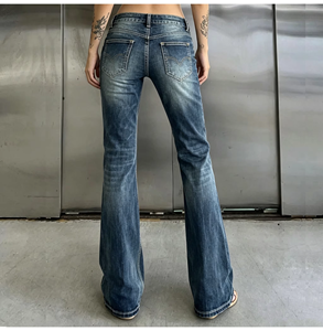 Pantalones de Mujer OEM/ODM, Jeans Bootcut Bordados de Cintura Baja Estilo Y2K, Pantalones Vaqueros Vintage Lavados, Venta al Por Mayor Personalizada OEM - Product Image 3
