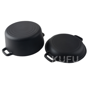 Casserole <span class=keywords><strong>en</strong></span> <span class=keywords><strong>fonte</strong></span> émaillée <span class=keywords><strong>noire</strong></span> mate 2-<span class=keywords><strong>en</strong></span>-1, faitout néerlandais à double émail - Product Image 3