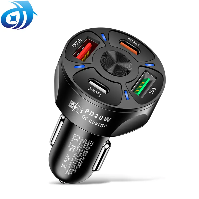 Universal 4 Port Fast Charging QC 3.0 Car Charger for iphone and Samsung ,7A Usb PD Car Charger