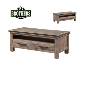 Table basse en bois 2 tiroirs Mobilier de salon contemporain en bois massif Chêne/Pin/Acacia ATLAS Marque Vietnam Garantie 10 ans - Product Image 2