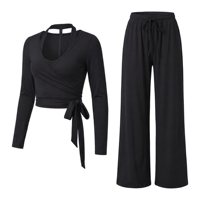 Ensemble de yoga 3 pièces pour femme : haut dos nu, pantalon taille haute à jambes larges, anti-transpiration, séchage rapide, extensible dans 4 directions, respirant et léger