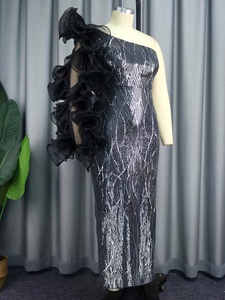 Robe de <span class=keywords><strong>soir</strong></span>ée élégante à volants pour femme, à une épaule, à manches longues, à paillettes - Product Image 5