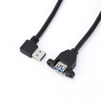 Cable de extensión de datos USB3.0 90 grados macho a hembra montaje en Panel de tornillo blindaje trenzado para transferencia de datos de computadora