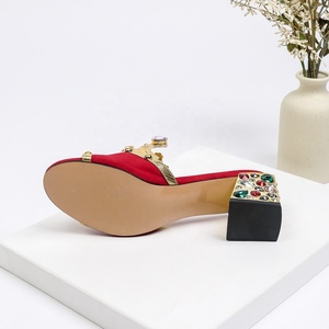 Rivet <b>Diamond</b> Crown Decor <b>Sandals</b> Women Colorful Rhinestone Square Heel Luxury Suede Mules Summer Slide High Heels - Product Image 3