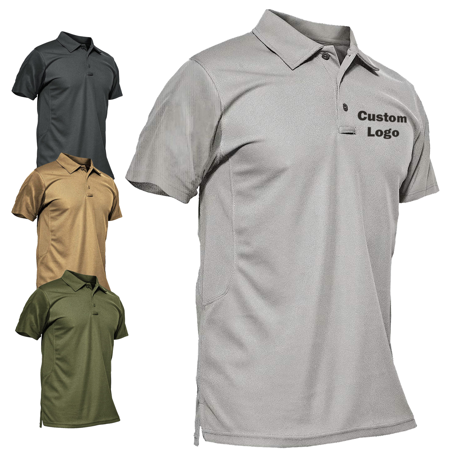 Factory Price Slim-Fit Short Sleeve Moisture Wicking Performance Men Grey Golf Polo Shirt