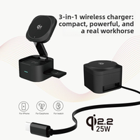 Station de charge sans fil 3 en 1 pour ordinateur de bureau, charge rapide 25 W, chargeur sans fil pliable 3 en 1, support de charge magnétique pour iPhone