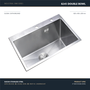 Évier de cuisine à double bac 820x450x200mm en acier inoxydable 304 satiné brossé, robinet inclus - Product Image 1