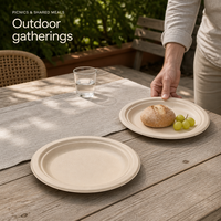 Assiette jetable épaisse en bagasse de canne à sucre de 9 pouces, vente en gros, plateau alimentaire biodégradable et compostable