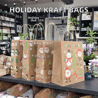 Sac cadeau en papier kraft de Noël, logo personnalisé, sac de shopping en papier imprimé avec Père Noël et bonhomme de neige, avec poignée en papier, emballage cadeau de Noël