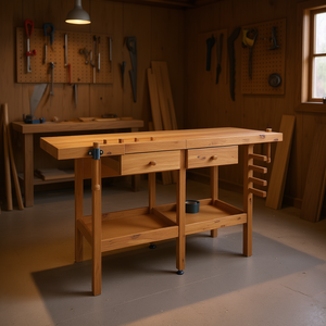 Banc de travail en bois d'acacia massif 63,8x24,4x32,7 avec tiroirs et étriers - Product Image 2