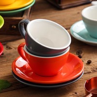 Ensemble de tasses et soucoupes à café en porcelaine fine colorée en gros |   Tasses à expresso écologiques, compatibles lave-vaisselle, 200 ml, avec poignée, usage commercial