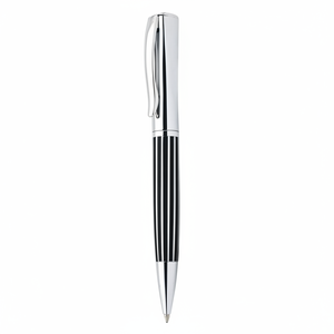 Penna a Sfera Cromata con Strisce, Corpo in Plastica e Legno di Bambù, Logo Personalizzato, Punta in Metallo da 1.0mm per Uso Promozionale - Product Image 2