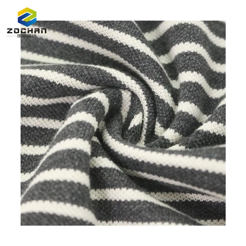 Bahan terbaik kain jala 260gsm 100% katun garis pique kain rajut berat sedang untuk mantel jaket