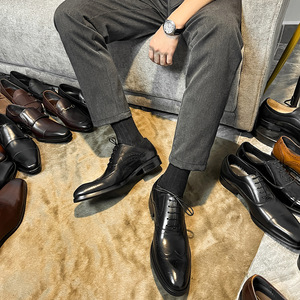 Chaussures habillées Oxford pour hommes en cuir véritable, fabriquées à la main, de style <span class=keywords><strong>italien</strong></span>, neuves et luxueuses, prix d'usine - Product Image 2