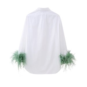 Camicetta da donna alla moda Casual manica lunga di colore bianco 2024 <span class=keywords><strong>con</strong></span> collo in piuma - Product Image 3