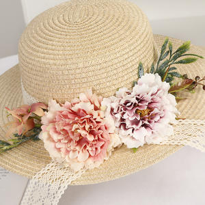 Chapeau de paille souple Baogan à fleurs pour femme, large bord, protection solaire, plage, avec fleurs séchées et nœud décoratif, chapeau d'été pour adulte - Product Image 4