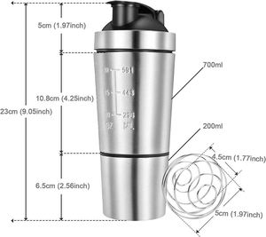 Botella Mezcladora de Proteínas de 700 ml con Bola Mezcladora, Botella de Proteínas de Acero Inoxidable, Mezclador Metálico a Prueba de Fugas, Botella Deportiva - Product Image 5