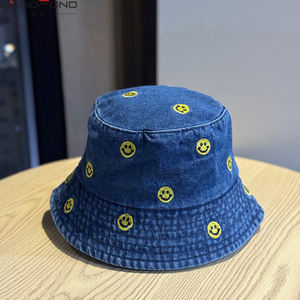 Chapeau Bob en Jean Décontracté Landfond pour Femme, Nouveau Style Coréen Tendance avec Broderie Visage, Polyvalent à Petite Bordure - Product Image 5