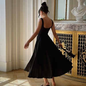 Vestido Maxi de Noche para Fiesta de Gala con Cuello Cuadrado, Tirantes, Corte A, Elegante, Sin Espalda, Sin Mangas, Ajustado, Cintura Alta, Ecológico, Liso, para Mujer - Product Image 4