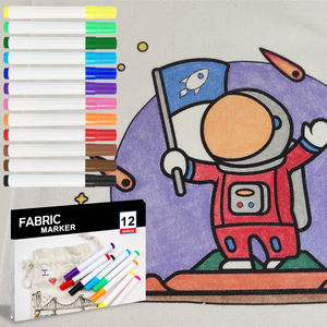 Marqueurs textiles KHY Premium, encre permanente, 12 couleurs, lavables, non toxiques, séchage rapide, pointe <span class=keywords><strong>feutre</strong></span>. - Product Image 1