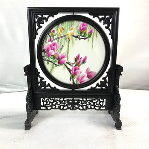 Paravent rond en soie brodée chinoise traditionnelle avec motif floral pour la décoration du salon, de la chambre à coucher et du bureau - Product Image 3