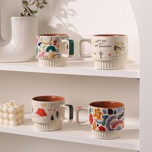 Selfie <b>Ceramic</b> <b>Mug</b> Stripes Can Be Stacked for Small Breakfast Advanced Feeling Makes Girls' Ins-flavored Milk Coffee Cup - Product Image 1