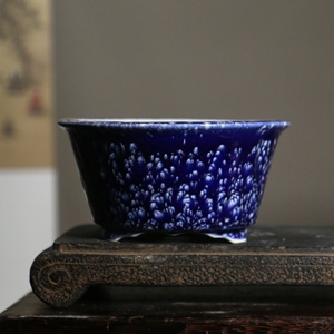 Runder Schneeflocken glasierter Keramik-Bonsai-Topf mit lila Sand - Product Image 4