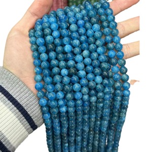 Fornitura all'ingrosso di perle lisce e rotonde di apatite blu naturale, filo completo di perle sciolte di apatite blu fresca per la creazione di gioielli. Colore: 6-8 - Product Image 2