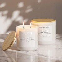 Bougie en cire de soja artisanale de haute qualité avec mèche en bois personnalisée, parfum sauge et Palo Santo, dans un verre ambré, sans fumée, pour l'aromathérapie