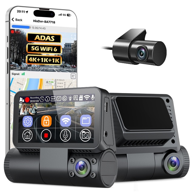 3 Inch Touch Screen STARVIS2 3ch Car Carcam With Gps 5G Wifi Dash Camera TYPE C ADAS Car Black Box Front and Rear Dash Cam 4K