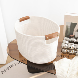 Corde de coton tissé jouet Snack panier bureau panier de rangement poignée en <span class=keywords><strong>cuir</strong></span> panier de rangement panier - Product Image 1