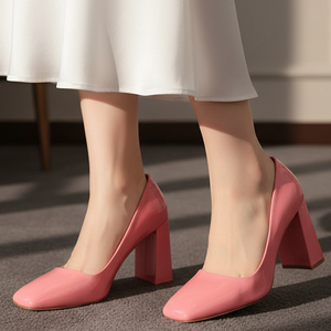 Sandales classiques à talons épais et bout carré pour femmes, couleur unie, personnalisables, en cuir verni, idéales pour le bureau - Product Image 6